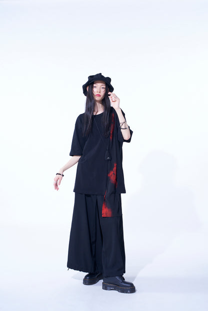 FLAMES PATTERN ASYMMETRICAL S/S T-SHIRT