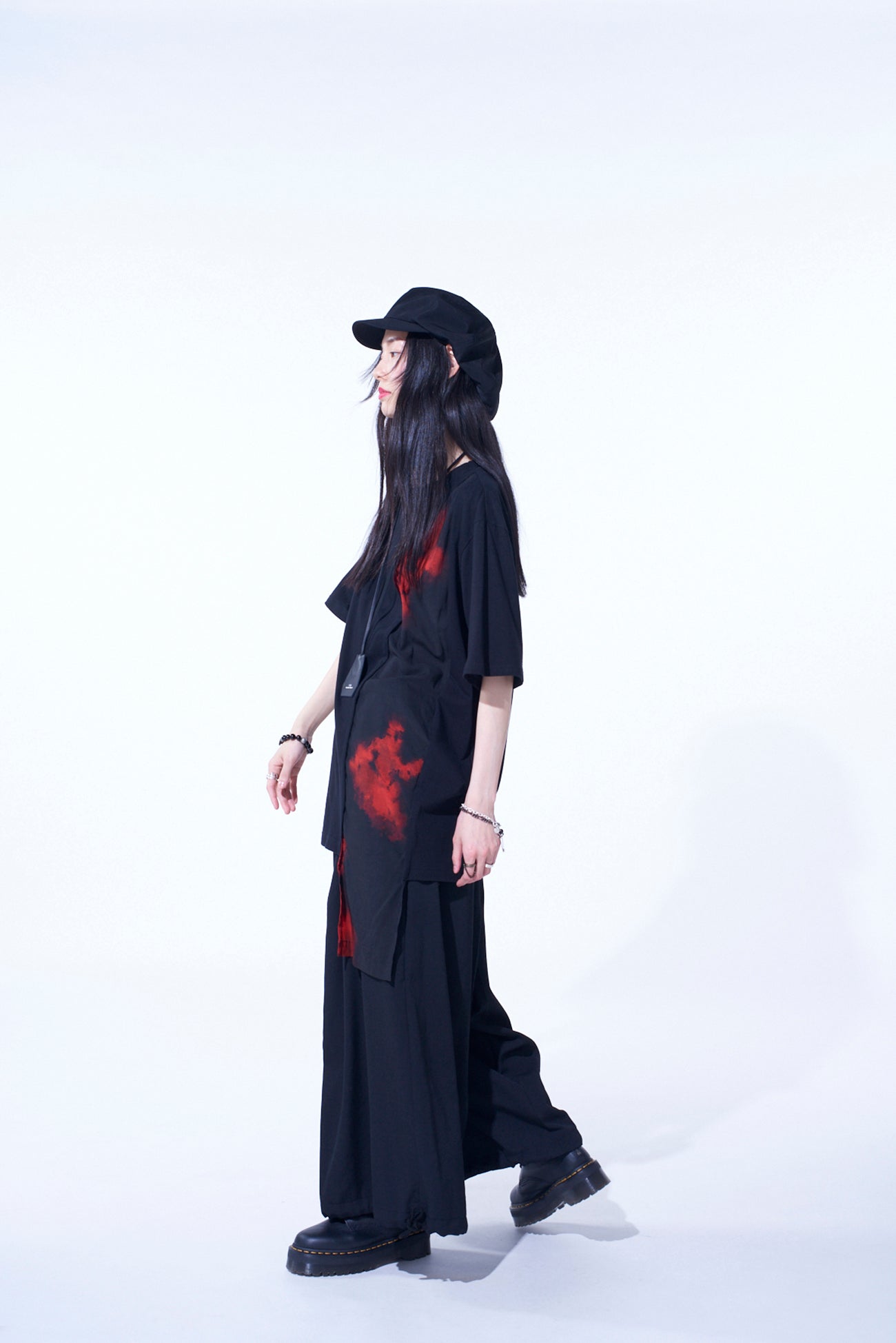 FLAMES PATTERN ASYMMETRICAL S/S T-SHIRT