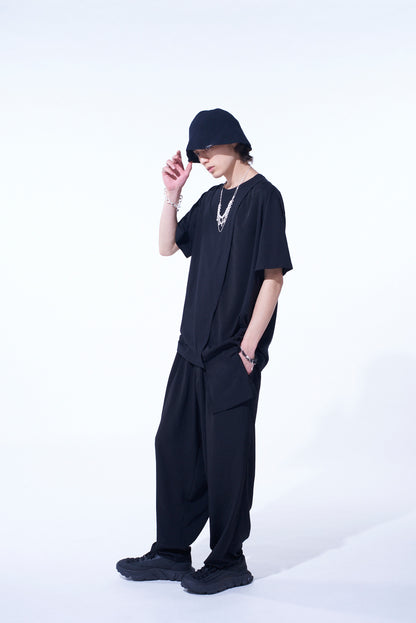 SOFT JERSEY+CREPE de CHINE ASYMMETRICAL T-SHIRT