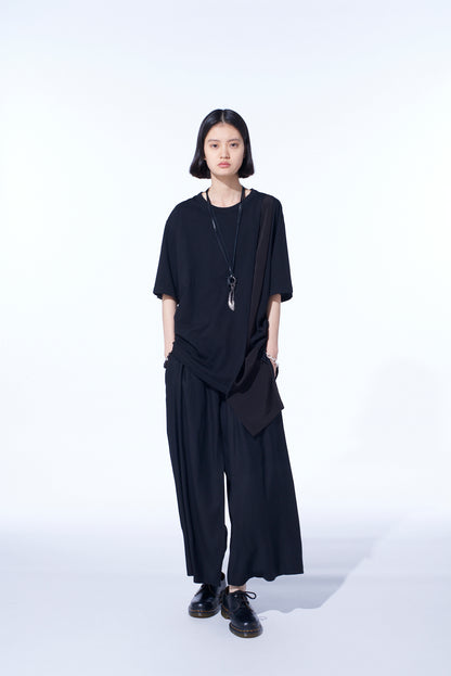 SOFT JERSEY+CREPE de CHINE ASYMMETRICAL T-SHIRT