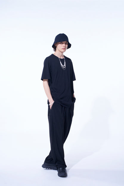 SOFT JERSEY+CREPE de CHINE ASYMMETRICAL T-SHIRT