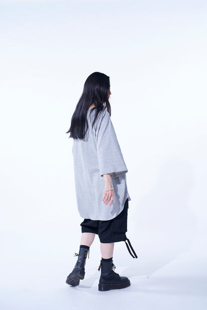 COTTON GAUZE BACK CENTER STITCH OVERSIZED RAGLAN SLEEVE T-SHIRT