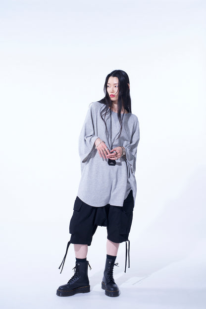 COTTON GAUZE BACK CENTER STITCH OVERSIZED RAGLAN SLEEVE T-SHIRT