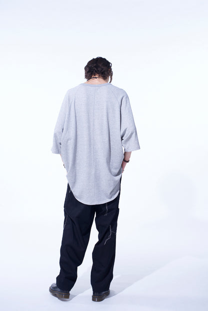 COTTON GAUZE BACK CENTER STITCH OVERSIZED RAGLAN SLEEVE T-SHIRT