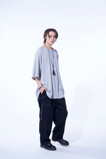 COTTON GAUZE BACK CENTER STITCH OVERSIZED RAGLAN SLEEVE T-SHIRT