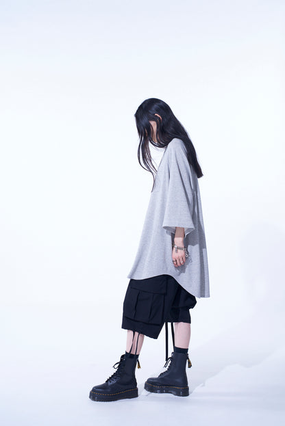 COTTON GAUZE BACK CENTER STITCH OVERSIZED RAGLAN SLEEVE T-SHIRT