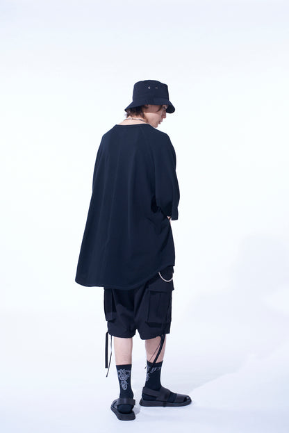 COTTON GAUZE BACK CENTER STITCH OVERSIZED RAGLAN SLEEVE T-SHIRT