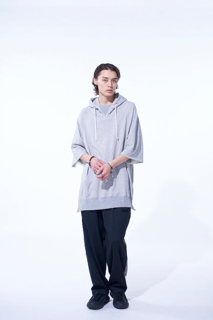 COTTON GAUZE SHORT-SLEEVED BIG HOODIE WITH SIDE ZIPPERS