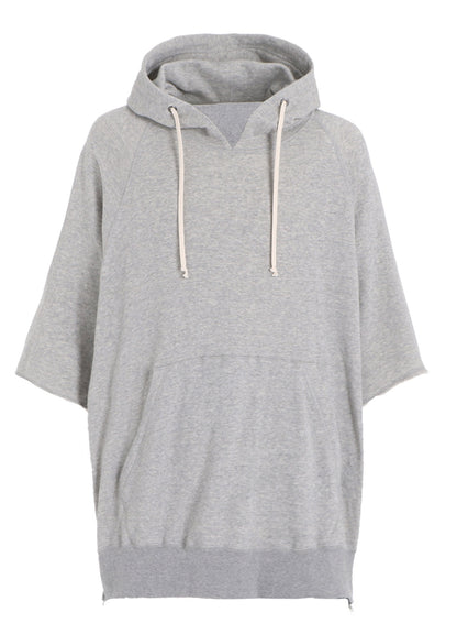 COTTON GAUZE SHORT-SLEEVED BIG HOODIE WITH SIDE ZIPPERS