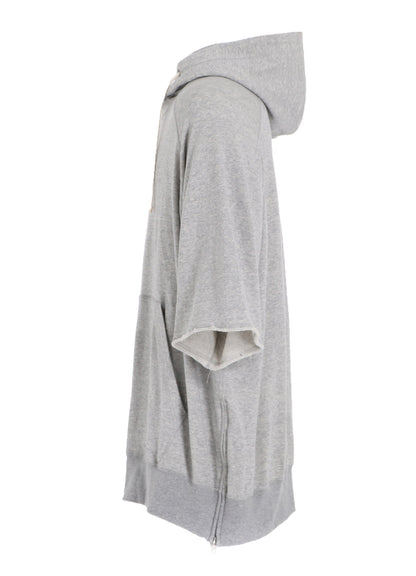 COTTON GAUZE SHORT-SLEEVED BIG HOODIE WITH SIDE ZIPPERS