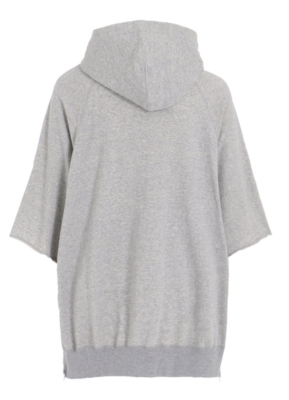 COTTON GAUZE SHORT-SLEEVED BIG HOODIE WITH SIDE ZIPPERS
