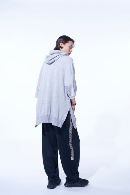 COTTON GAUZE SHORT-SLEEVED BIG HOODIE WITH SIDE ZIPPERS