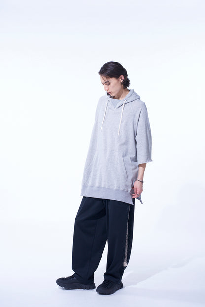 COTTON GAUZE SHORT-SLEEVED BIG HOODIE WITH SIDE ZIPPERS