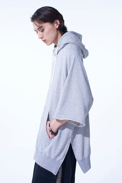 COTTON GAUZE SHORT-SLEEVED BIG HOODIE WITH SIDE ZIPPERS