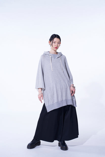 COTTON GAUZE SHORT-SLEEVED BIG HOODIE WITH SIDE ZIPPERS
