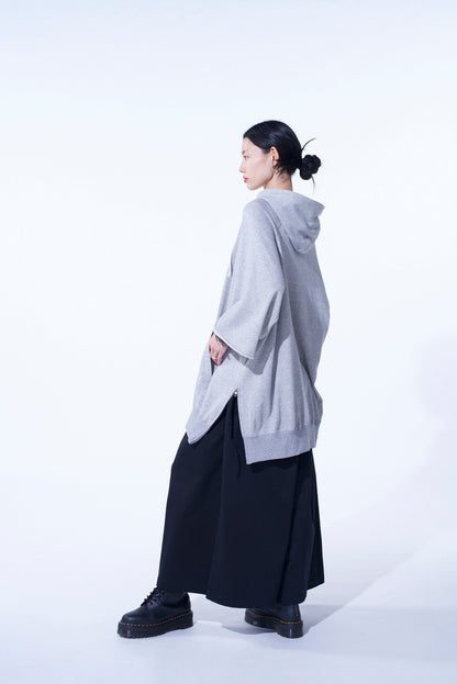 COTTON GAUZE SHORT-SLEEVED BIG HOODIE WITH SIDE ZIPPERS