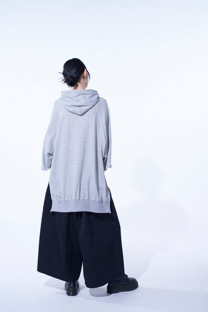 COTTON GAUZE SHORT-SLEEVED BIG HOODIE WITH SIDE ZIPPERS