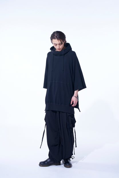 COTTON GAUZE SHORT-SLEEVED BIG HOODIE WITH SIDE ZIPPERS