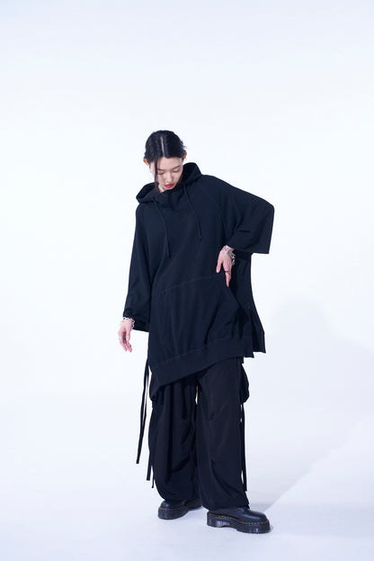 COTTON GAUZE SHORT-SLEEVED BIG HOODIE WITH SIDE ZIPPERS