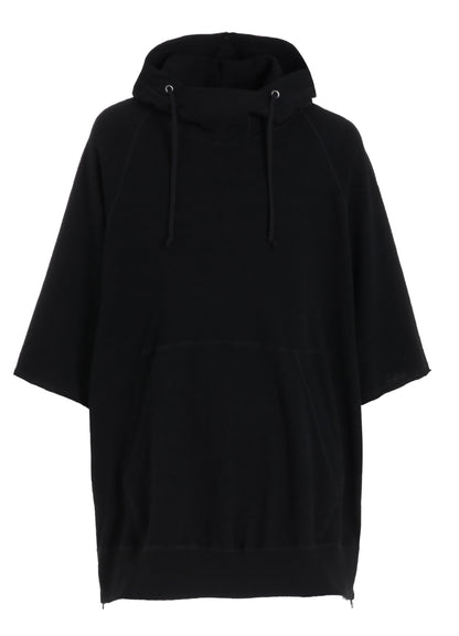 COTTON GAUZE SHORT-SLEEVED BIG HOODIE WITH SIDE ZIPPERS