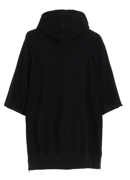 COTTON GAUZE SHORT-SLEEVED BIG HOODIE WITH SIDE ZIPPERS