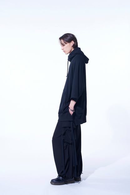 COTTON GAUZE SHORT-SLEEVED BIG HOODIE WITH SIDE ZIPPERS
