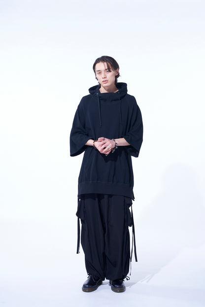 COTTON GAUZE SHORT-SLEEVED BIG HOODIE WITH SIDE ZIPPERS