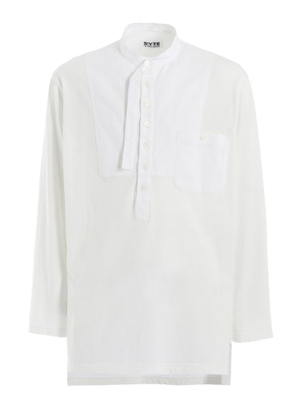 WOVEN AND JERSEY COMBINATIONS STAND COLLAR HENLEY NECK PULLOVER