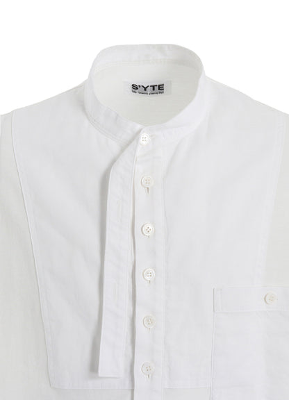 WOVEN AND JERSEY COMBINATIONS STAND COLLAR HENLEY NECK PULLOVER