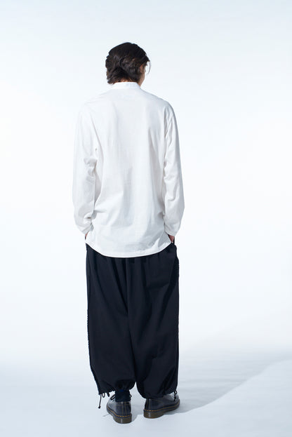 WOVEN AND JERSEY COMBINATIONS STAND COLLAR HENLEY NECK PULLOVER