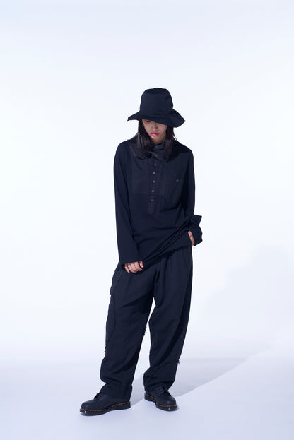 WOVEN AND JERSEY COMBINATIONS STAND COLLAR HENLEY NECK PULLOVER