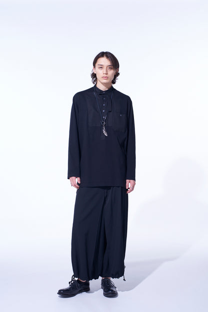 WOVEN AND JERSEY COMBINATIONS STAND COLLAR HENLEY NECK PULLOVER