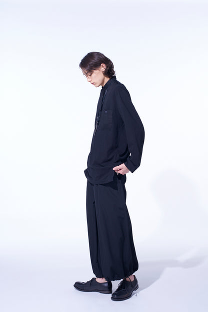 WOVEN AND JERSEY COMBINATIONS STAND COLLAR HENLEY NECK PULLOVER