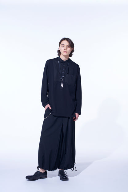 WOVEN AND JERSEY COMBINATIONS STAND COLLAR HENLEY NECK PULLOVER