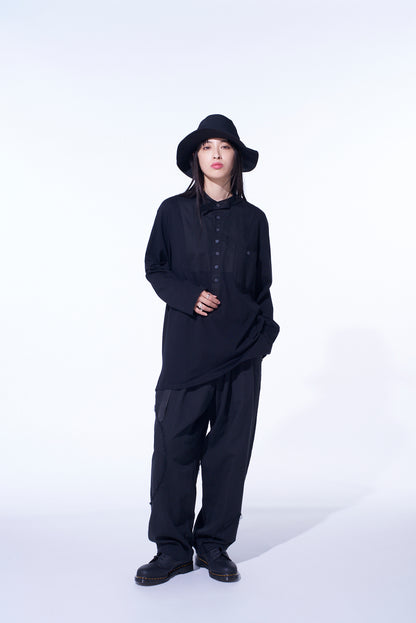 WOVEN AND JERSEY COMBINATIONS STAND COLLAR HENLEY NECK PULLOVER