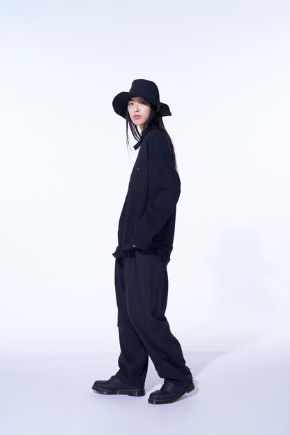 WOVEN AND JERSEY COMBINATIONS STAND COLLAR HENLEY NECK PULLOVER