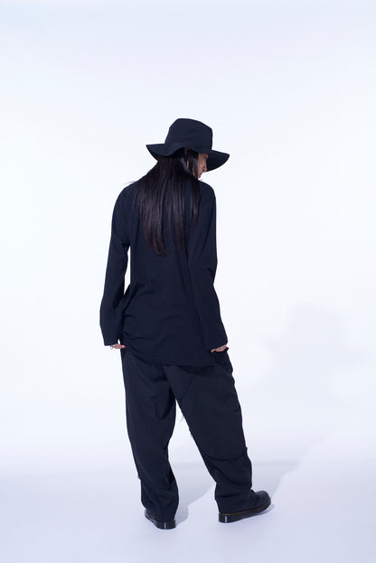 WOVEN AND JERSEY COMBINATIONS STAND COLLAR HENLEY NECK PULLOVER