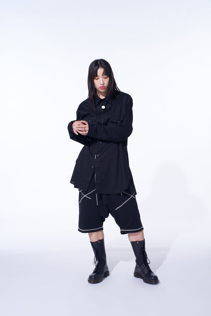 WOVEN AND JERSEY COMBINATION REGULAR COLLAR SHIRT