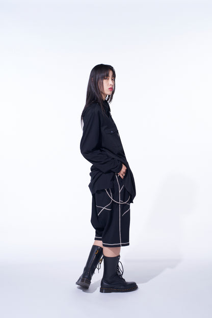 WOVEN AND JERSEY COMBINATION REGULAR COLLAR SHIRT