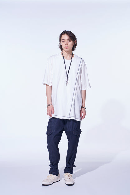SOFT JERSEY COLOR STITCH LAYERED T-SHIRT