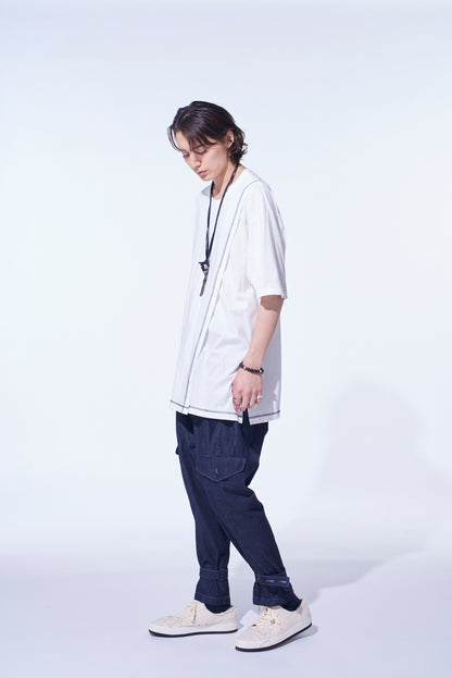 SOFT JERSEY COLOR STITCH LAYERED T-SHIRT