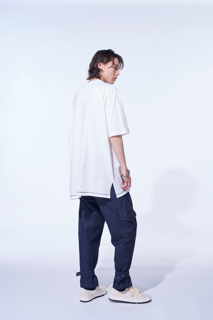 SOFT JERSEY COLOR STITCH LAYERED T-SHIRT