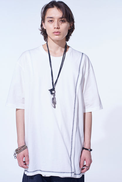 SOFT JERSEY COLOR STITCH LAYERED T-SHIRT