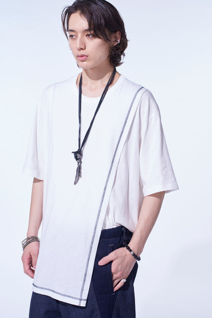 SOFT JERSEY COLOR STITCH LAYERED T-SHIRT