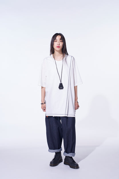 SOFT JERSEY COLOR STITCH LAYERED T-SHIRT