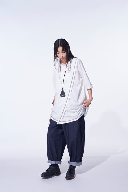 SOFT JERSEY COLOR STITCH LAYERED T-SHIRT