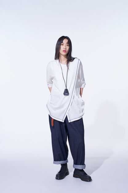 SOFT JERSEY COLOR STITCH LAYERED T-SHIRT