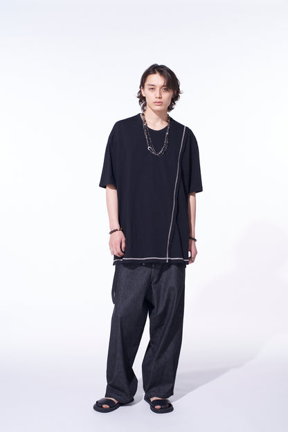 SOFT JERSEY COLOR STITCH LAYERED T-SHIRT