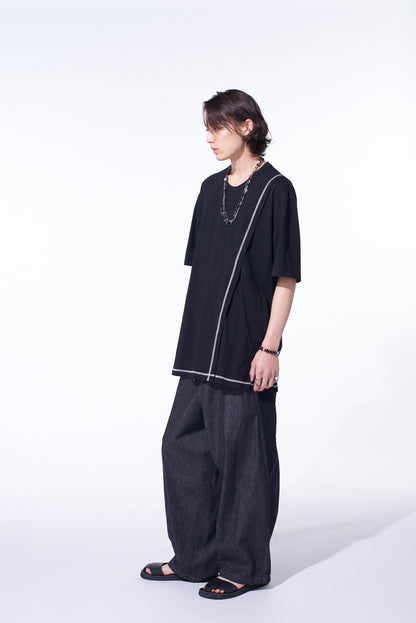 SOFT JERSEY COLOR STITCH LAYERED T-SHIRT