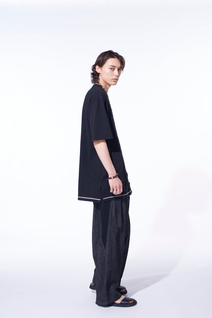 SOFT JERSEY COLOR STITCH LAYERED T-SHIRT